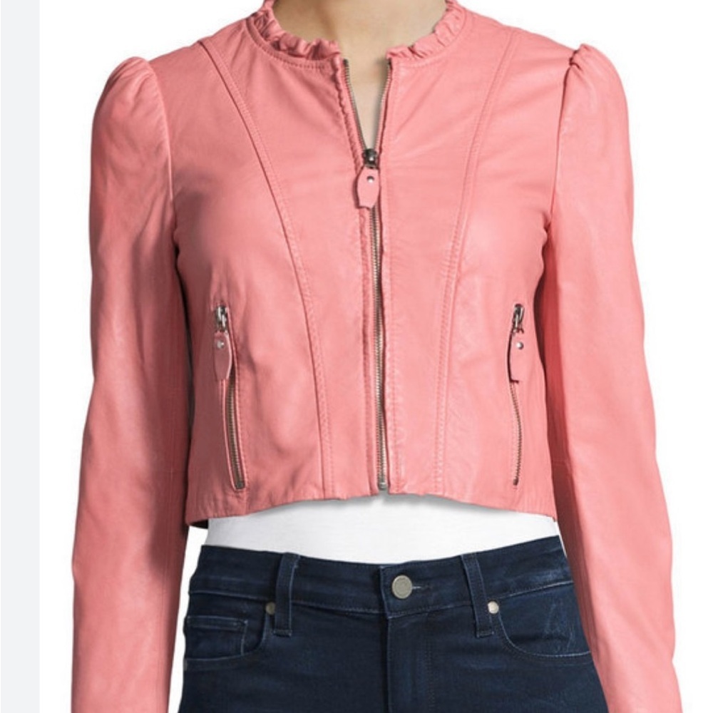 Rebecca Taylor Blush Leather Ruffle Jacket
